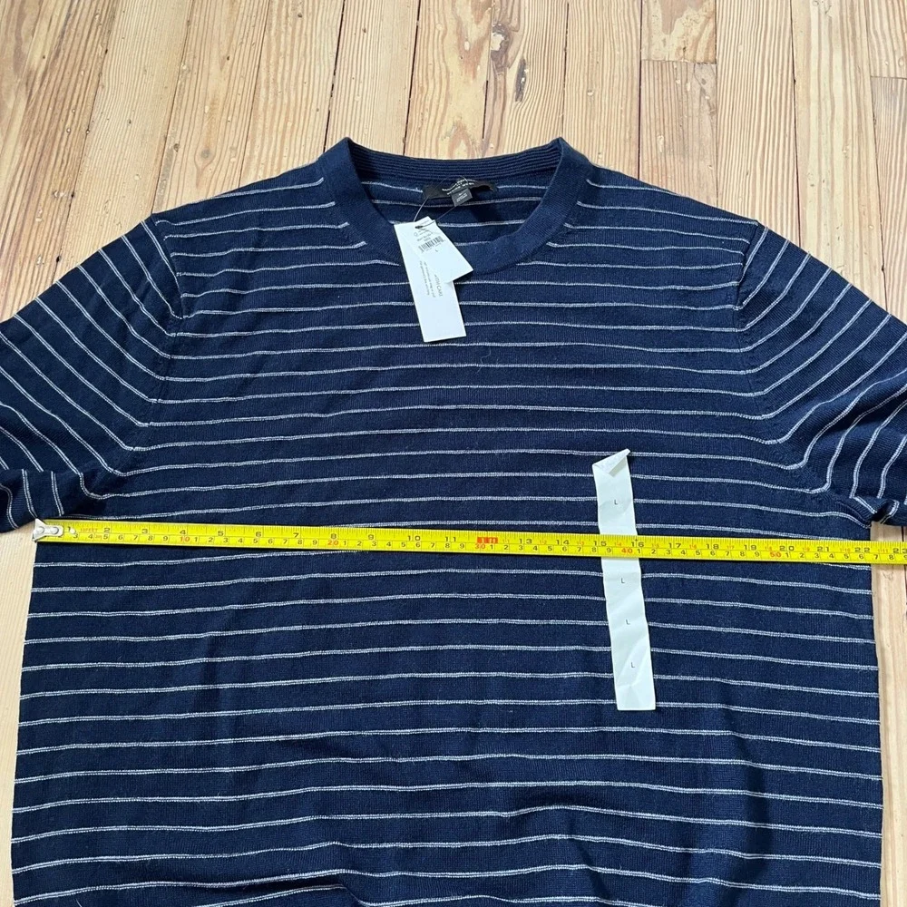 Banana Republic Mens Merino Wool Striped Crew Neck Sweater Navy Blue Large NEW